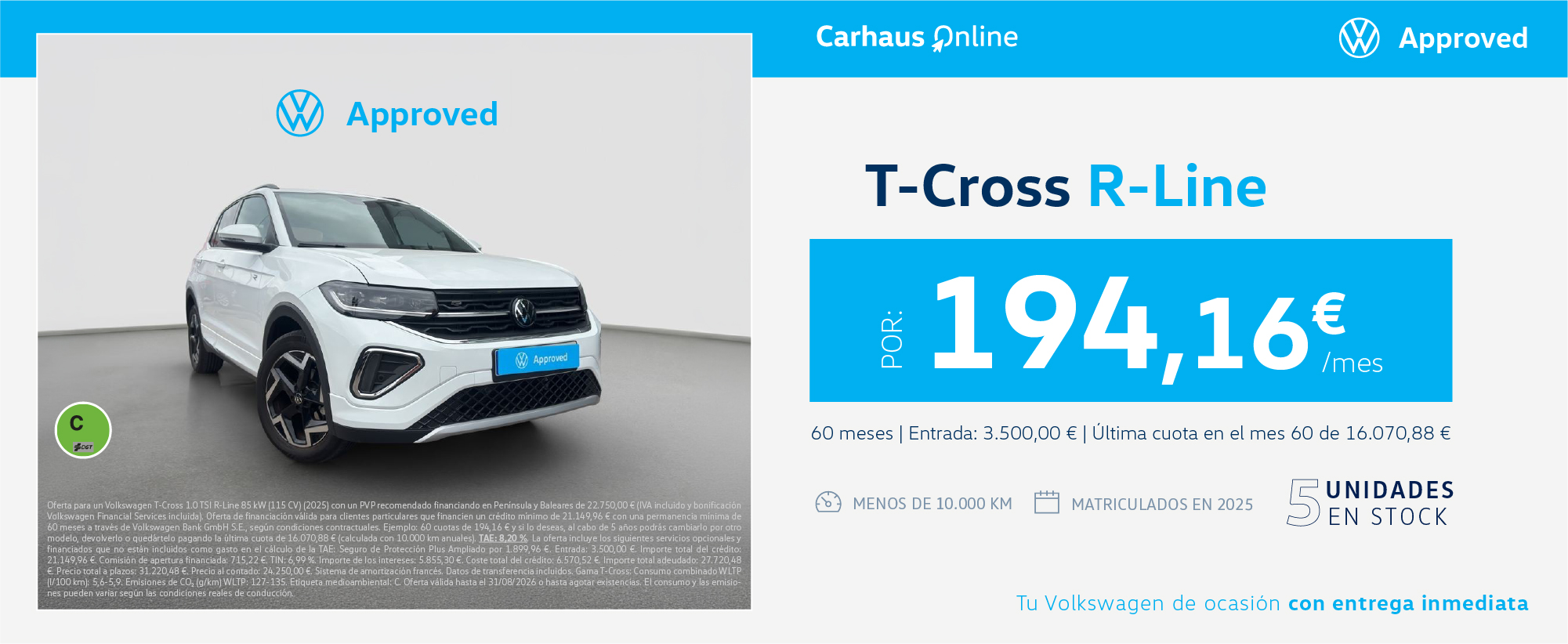 Volkswagen T-Cross R-Line desde 194,16€/mes